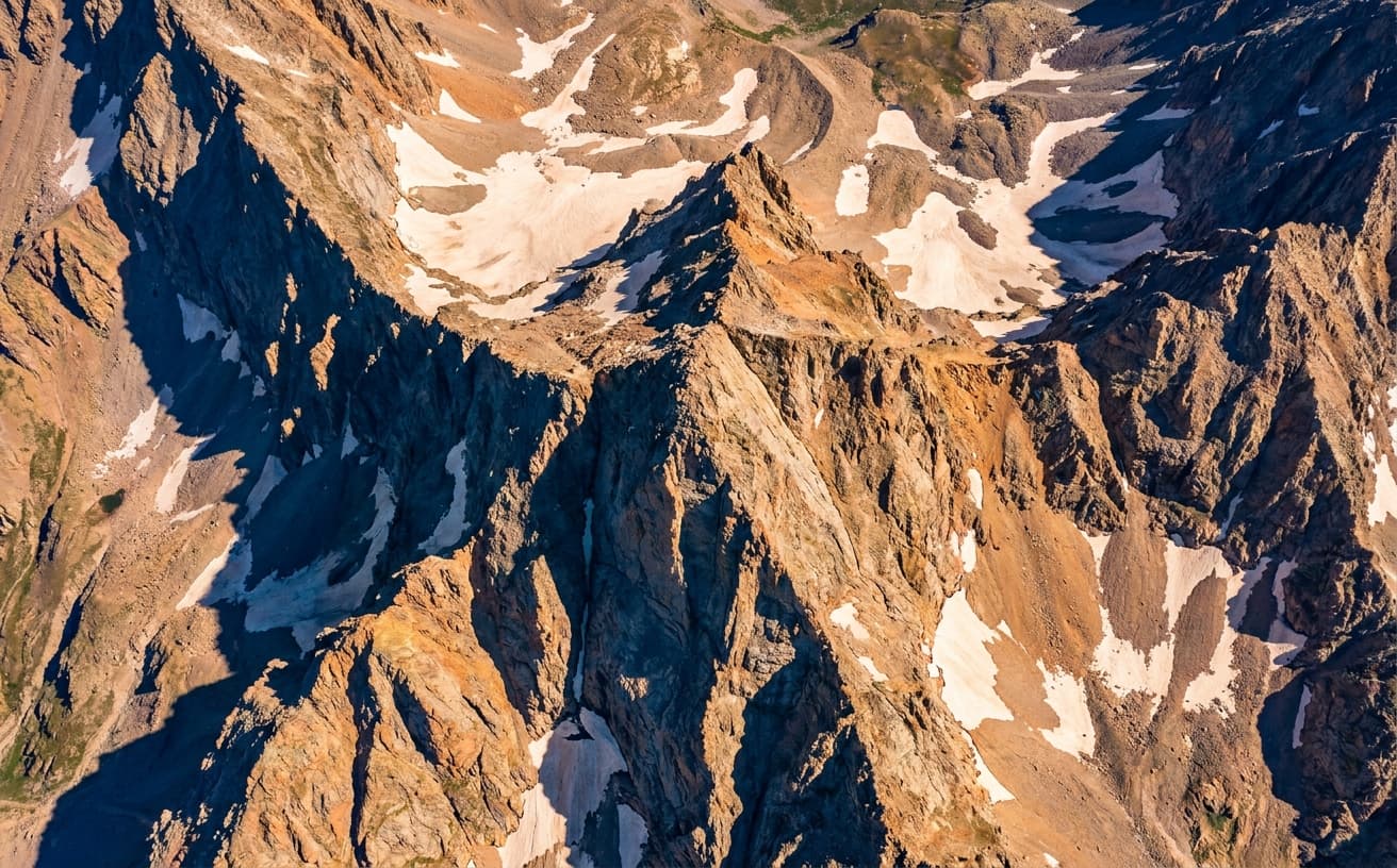 Top-down near-aerial view of Capitol Peak summit and ridge structure