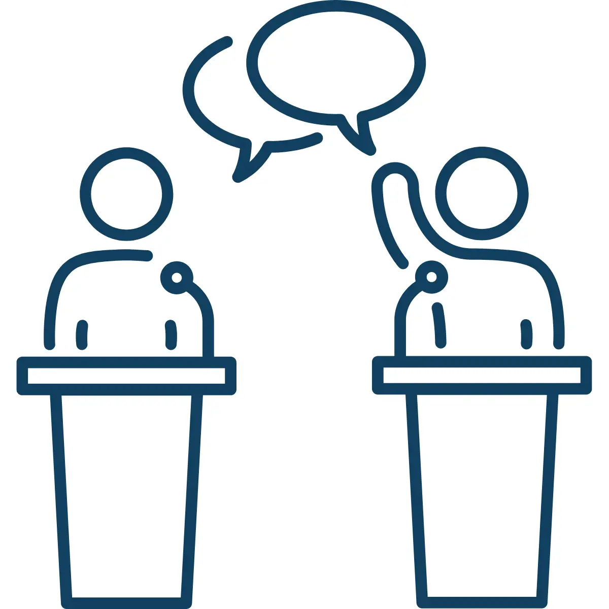 Icon of two students debating at a university